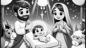 Cozy Nativity Scene Coloring Page for Christmas Crafts