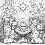 Whimsical Child-Friendly Nativity Scene Coloring Page