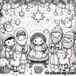 Detailed Nativity Scene Coloring Page for Kids