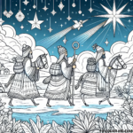 Wise Men's Journey: Three Kings Coloring Page – Embark on the Majestic Quest with this Captivating and Inspiring Christmas Printable!