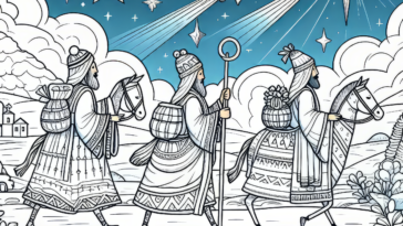 Wise Men's Journey: Three Kings Coloring Page – Embark on the Majestic Quest with this Captivating and Inspiring Christmas Printable!