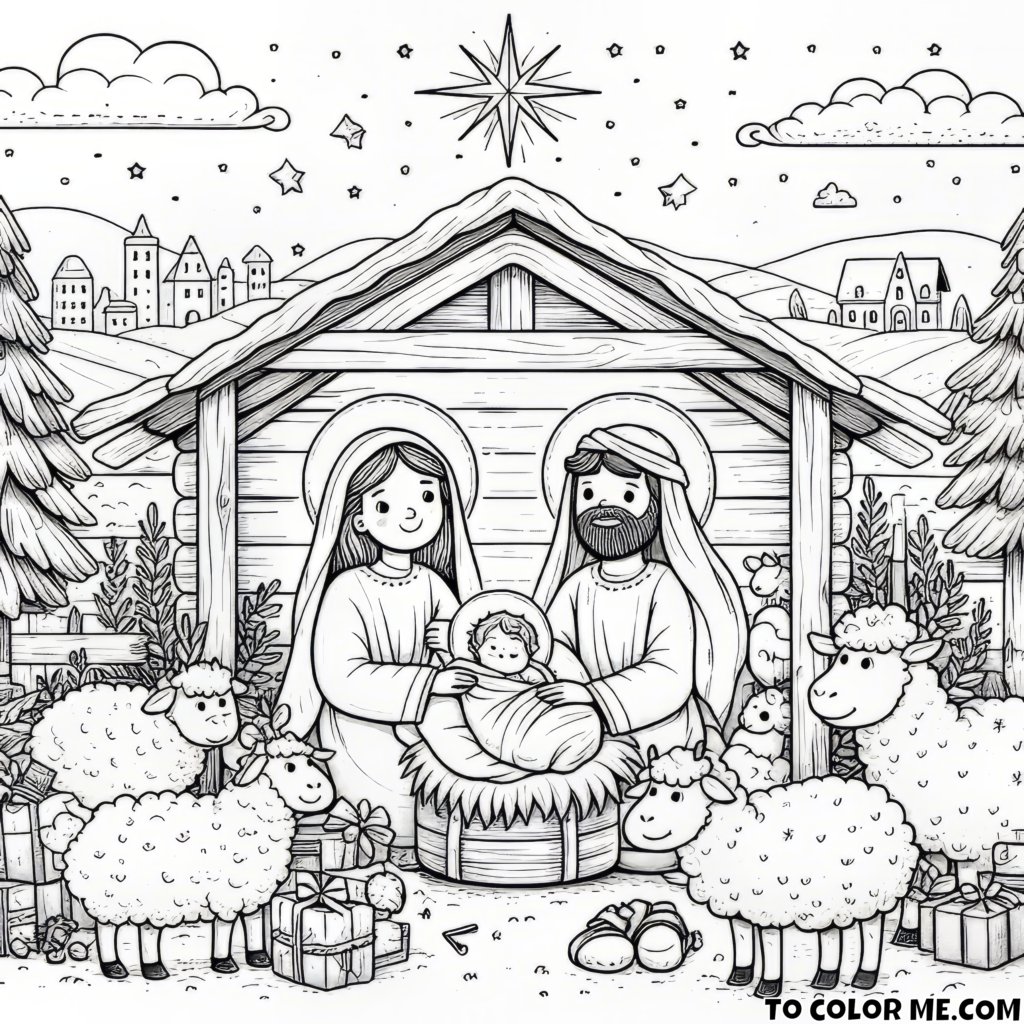 Nativity Scene Coloring Page: Celebrate the Miracle of Christmas with a Beautiful and Heartwarming Printable for All Ages!