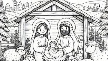 Nativity Scene Coloring Page: Celebrate the Miracle of Christmas with a Beautiful and Heartwarming Printable for All Ages!