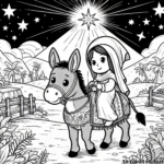 Serene Passage: Mary’s Faithful Journey to Bethlehem - Spiritual Coloring Page