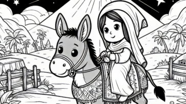 Serene Passage: Mary’s Faithful Journey to Bethlehem - Spiritual Coloring Page