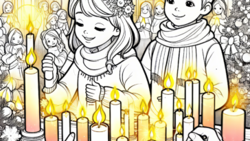 Glowing Traditions: Kids Celebrating Advent with Candles - Printable Coloring Page