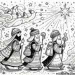 Stargazers’ Quest: The Three Wise Men Following the Star - Illuminated Coloring Page