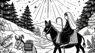 Mary's Journey: On the Donkey to Bethlehem Coloring Page – Witness the Graceful Trek with this Heartwarming and Serene Christmas Printable!