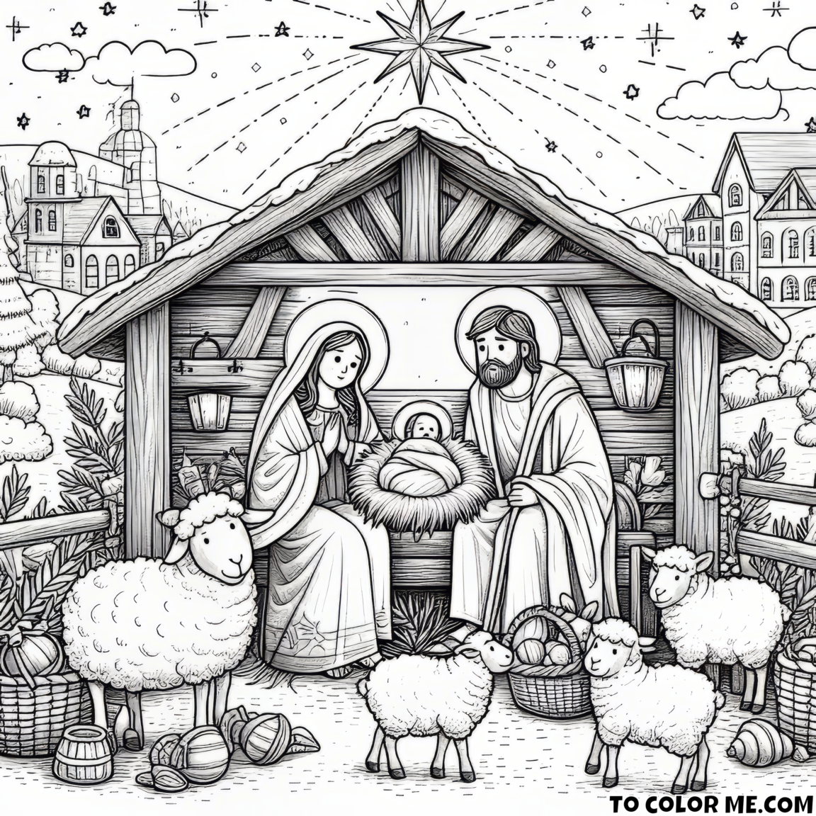 Starlit Birth: Nativity Scene with the Holy Family – Enchanting