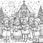 Joyful Chants: Kids Celebrating Outside the Church Coloring Page – Capture the Merry Spirit of Christmas with this Delightful and Uplifting Printable!
