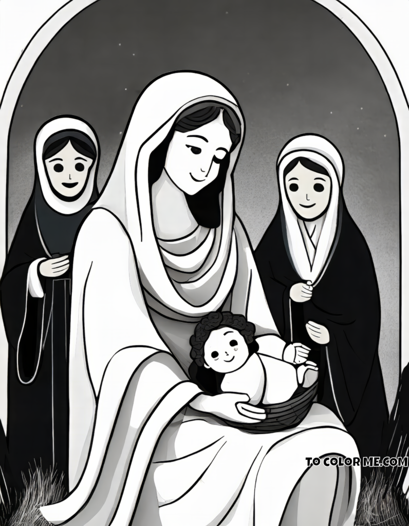 Nativity Joy: Inspiring Coloring Page – Share the Spirit of Christmas with this Printable Masterpiece!