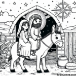 Road to Bethlehem Serenity: Join Mary and Joseph's Journey in this Tranquil Coloring Page – A Beautiful Reminder of the True Spirit of Christmas!