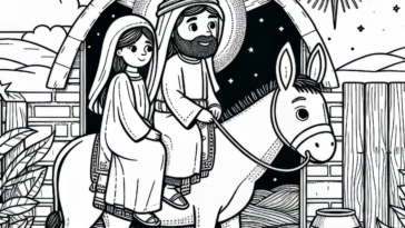 Road to Bethlehem Serenity: Join Mary and Joseph's Journey in this Tranquil Coloring Page – A Beautiful Reminder of the True Spirit of Christmas!
