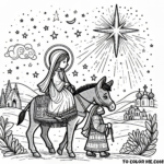 Bethlehem Bound: Mary and Joseph's Adventurous Journey – Experience the Magic of Christmas with this Charming Coloring Page!