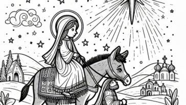 Bethlehem Bound: Mary and Joseph's Adventurous Journey – Experience the Magic of Christmas with this Charming Coloring Page!