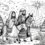 On the Road to Bethlehem: Mary and Joseph's Tale in a Captivating Coloring Page – Experience the Anticipation and Hope of Christmas!