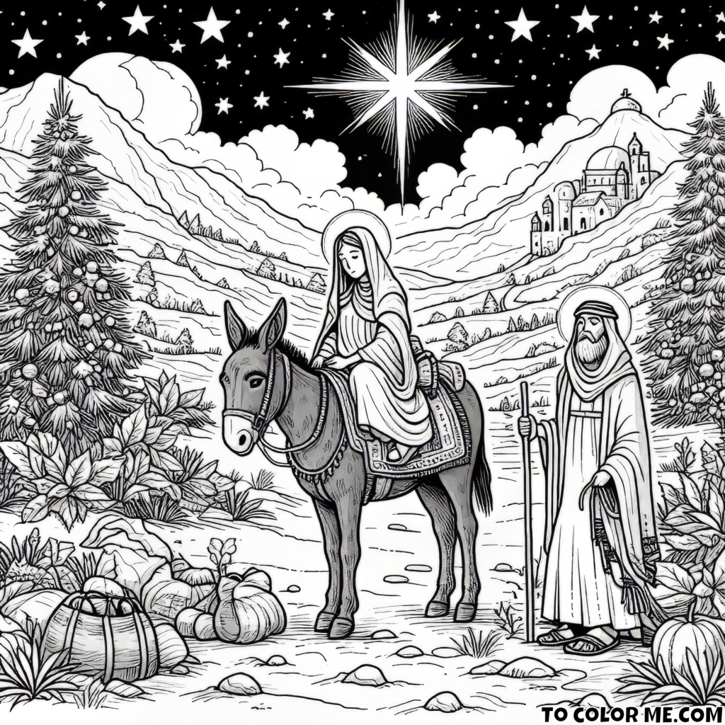 Journey to Bethlehem: Mary and Joseph Coloring Page – Embark on the Heartwarming Adventure of Christmas with this Beautiful and Inspiring Printable!