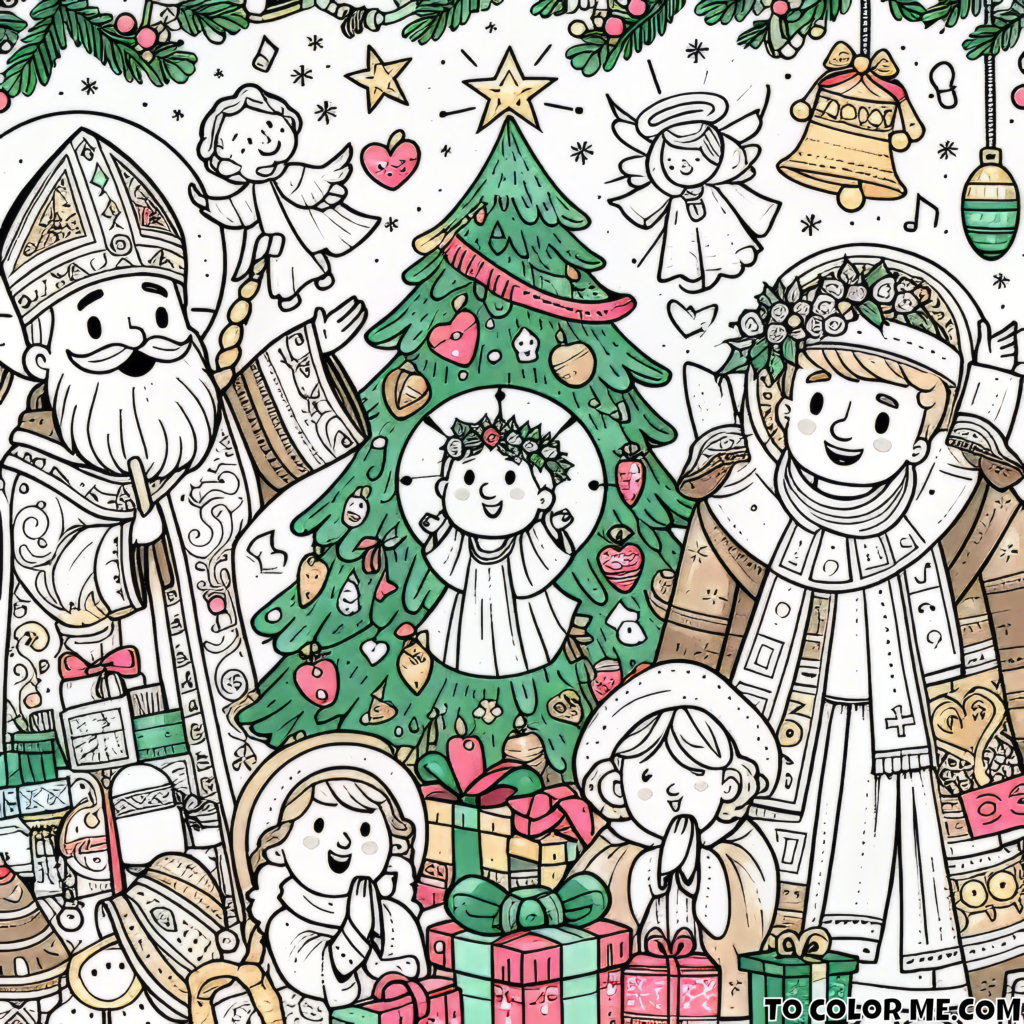 Christmas Saints Harmony: Illuminate Your Festivities with this Inspirational Coloring Page – A Perfect Blend of Faith and Joy!