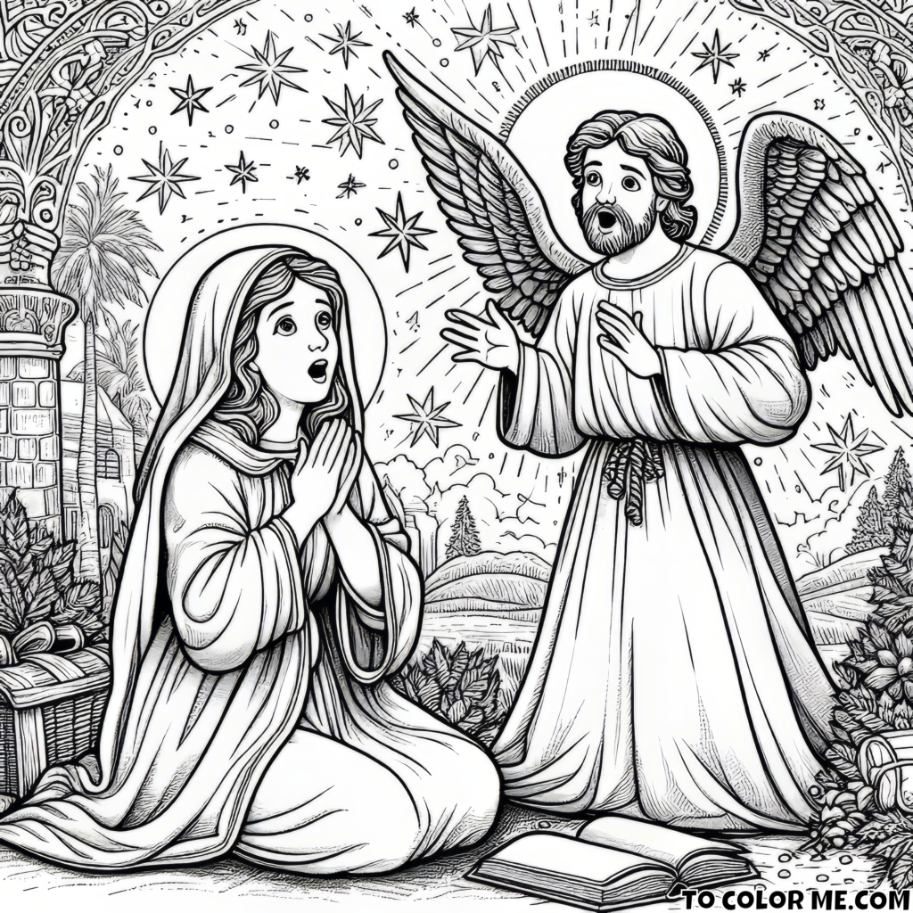 Sacred Annunciation Coloring Page: Embrace the Divine Moment with Our Inspiring and Beautiful Printable for a Meaningful Christmas!