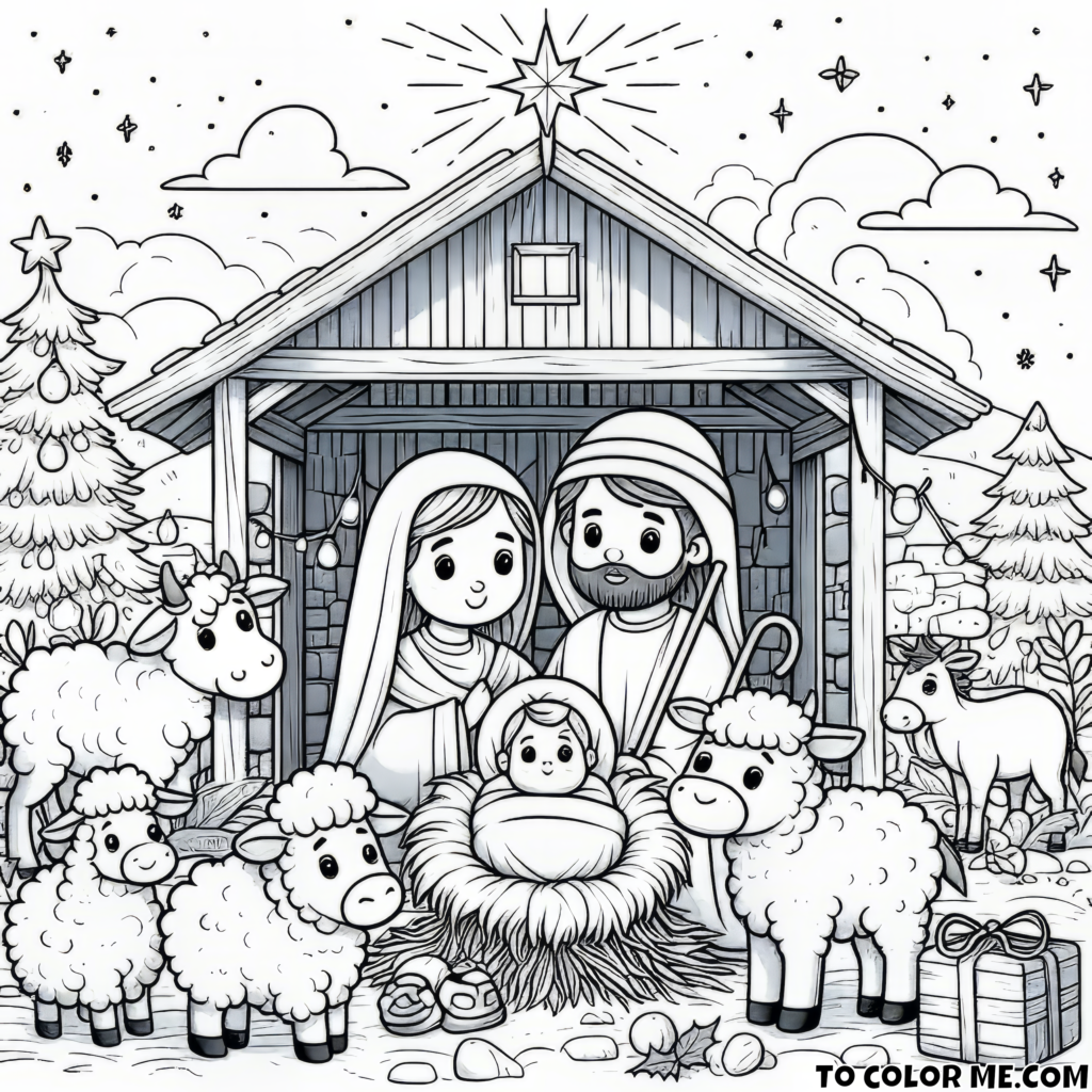 Sacred Nativity Coloring Page: Experience the Wonder of Christmas with Our Captivating and Serene Printable Masterpiece!